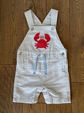 First Impressions Seersucker Crab Appliqué Shortall size 12 Months